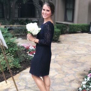 Navy Blue Adrianna Papell V-Back Lace Dress